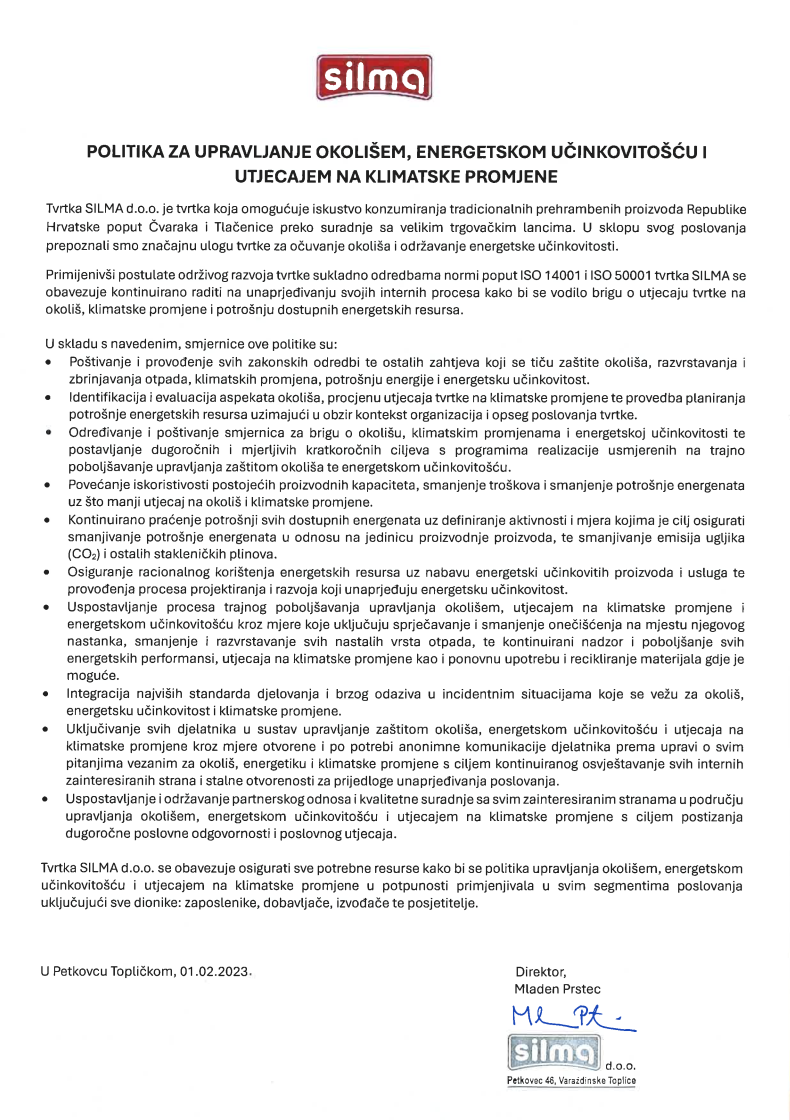 Politika za upravljanje okolišem, energetskom učinkovitošću i utjecajem na klimatske promjene